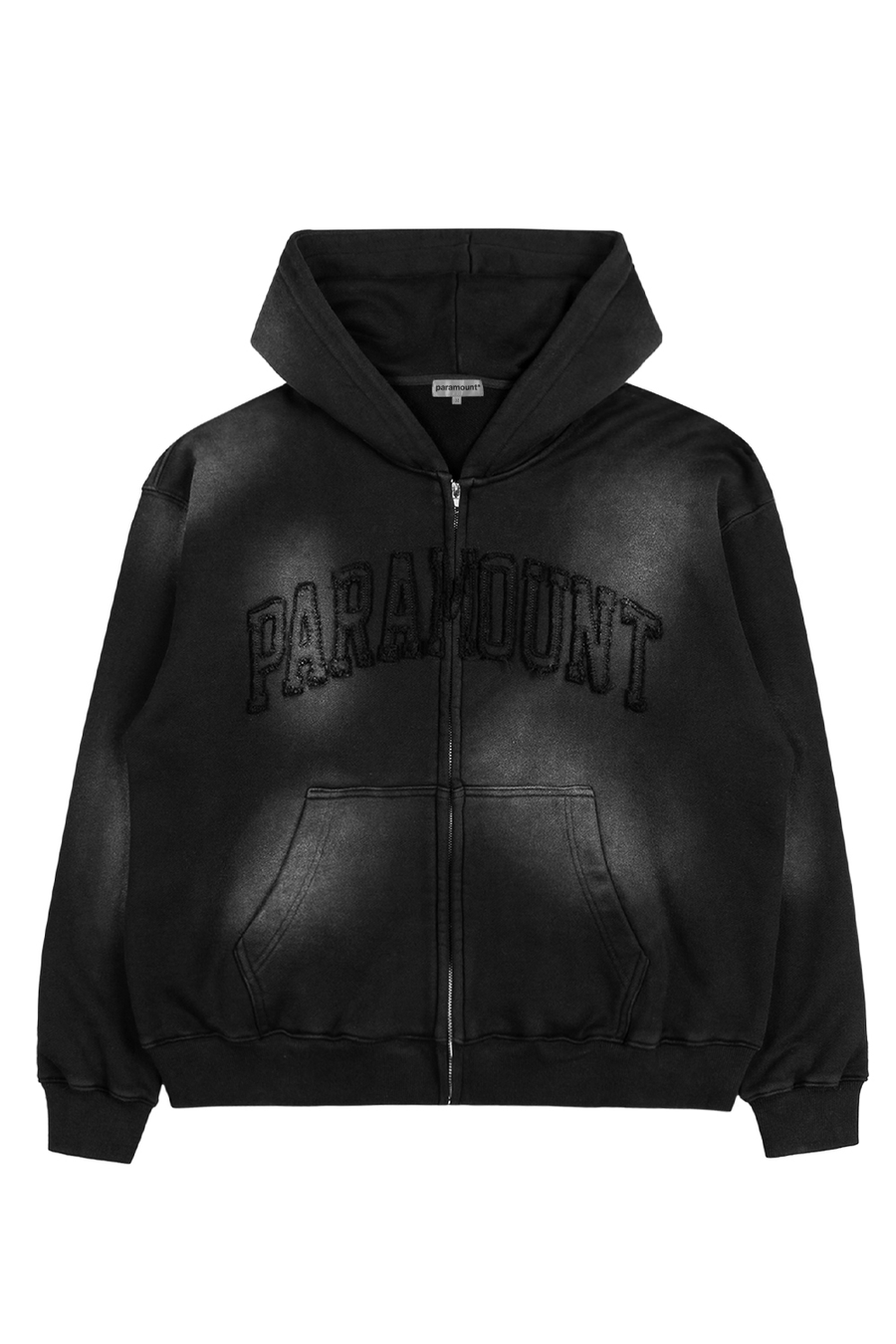 Patch Embroidery Hooded Zip Up Sweatshirt - black